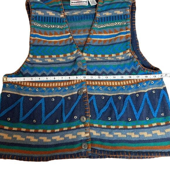 Vintage Westbound Blue Women Knit Sweater Vest Size XL Southwestern Country 90's - Picture 6 of 11